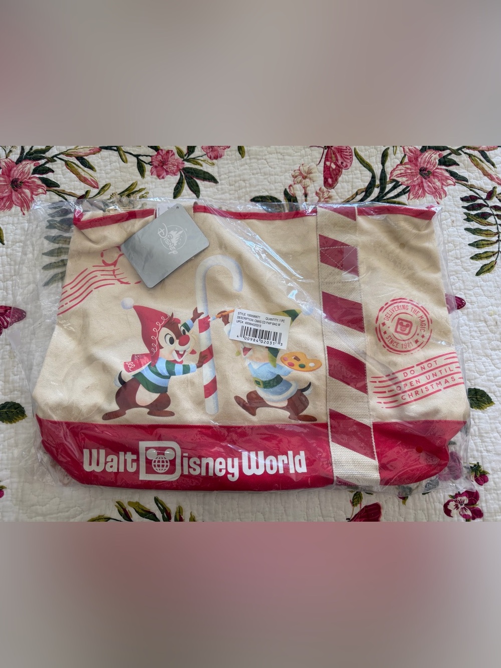 Disney Walt Disney World Red and Cream Holiday Tote